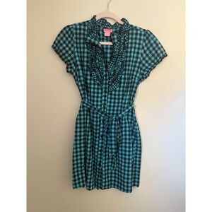 Y2K Gingham Ruffle Mini Dress Vintage 90s Button Up Cottagecore Fit Size L‎
